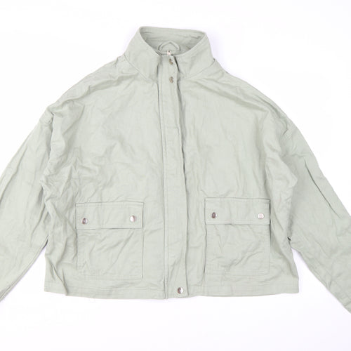 New Look Women Green Cotton Basic Jacket Size 20 Casual Twill Zip-Up