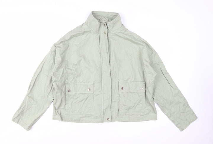 New Look Women Green Cotton Basic Jacket Size 20 Casual Twill Zip-Up