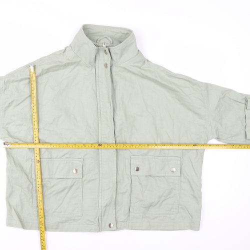 New Look Women Green Cotton Basic Jacket Size 20 Casual Twill Zip-Up
