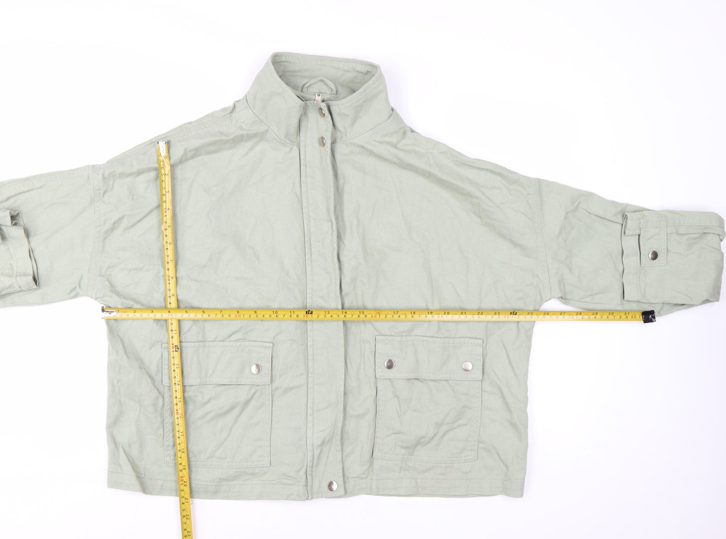 New Look Women Green Cotton Basic Jacket Size 20 Casual Twill Zip-Up
