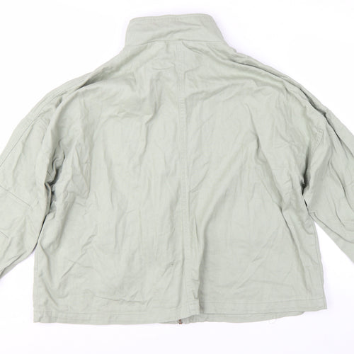 New Look Women Green Cotton Basic Jacket Size 20 Casual Twill Zip-Up