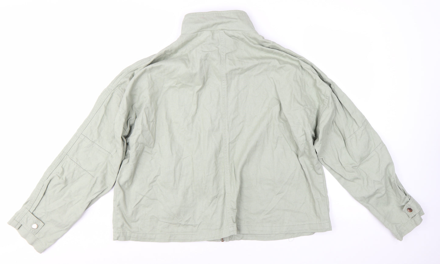 New Look Women Green Cotton Basic Jacket Size 20 Casual Twill Zip-Up