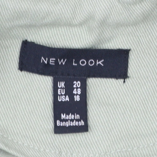 New Look Women Green Cotton Basic Jacket Size 20 Casual Twill Zip-Up