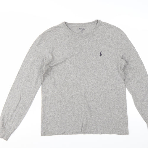 Ralph Lauren Men's Grey Long Sleeve Crew Neck Cotton T-Shirt Small