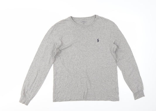 Ralph Lauren Men's Grey Long Sleeve Crew Neck Cotton T-Shirt Small