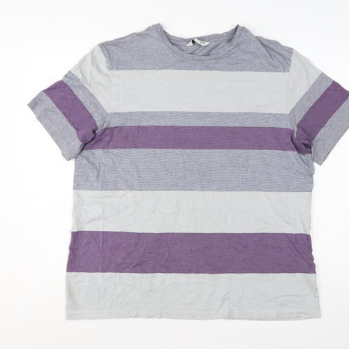 Marks and Spencer Autograph Men's Grey & Purple Striped Cotton T-Shirt XL