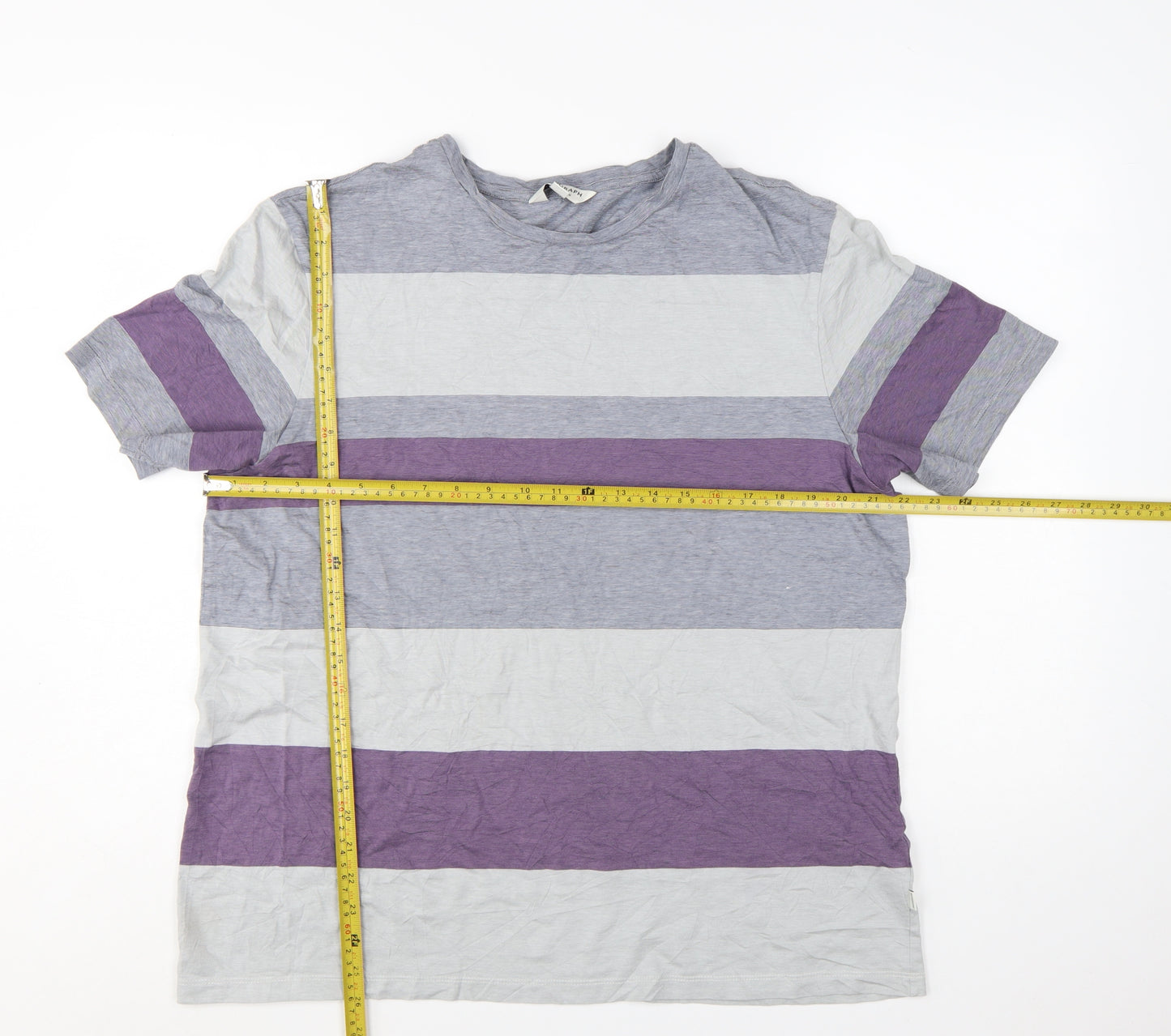 Marks and Spencer Autograph Men's Grey & Purple Striped Cotton T-Shirt XL