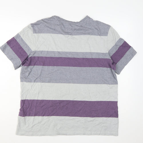 Marks and Spencer Autograph Men's Grey & Purple Striped Cotton T-Shirt XL