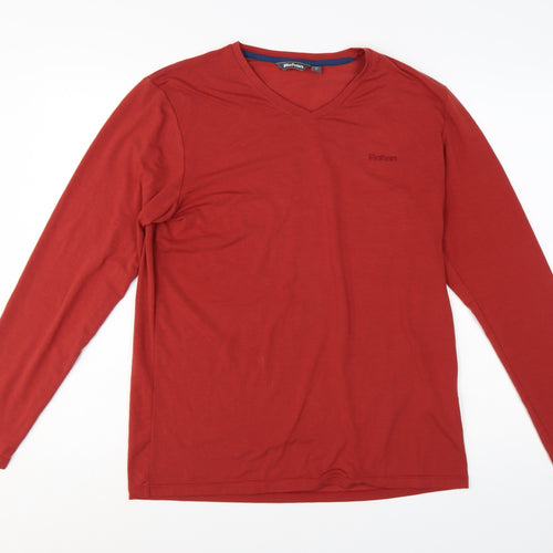Rohan Men's Red V-Neck Long Sleeve Cotton T-Shirt Size S