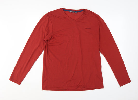 Rohan Men's Red V-Neck Long Sleeve Cotton T-Shirt Size S