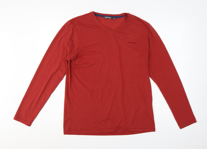 Rohan Men's Red V-Neck Long Sleeve Cotton T-Shirt Size S