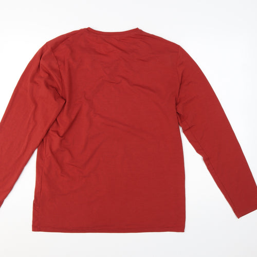 Rohan Men's Red V-Neck Long Sleeve Cotton T-Shirt Size S