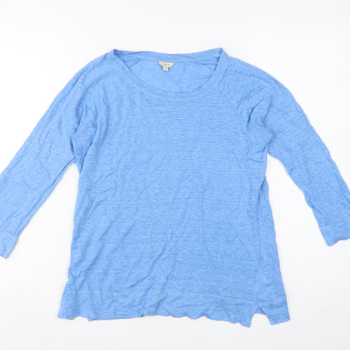 Jigsaw Women Blue Linen 3/4 Sleeve Basic T-Shirt M