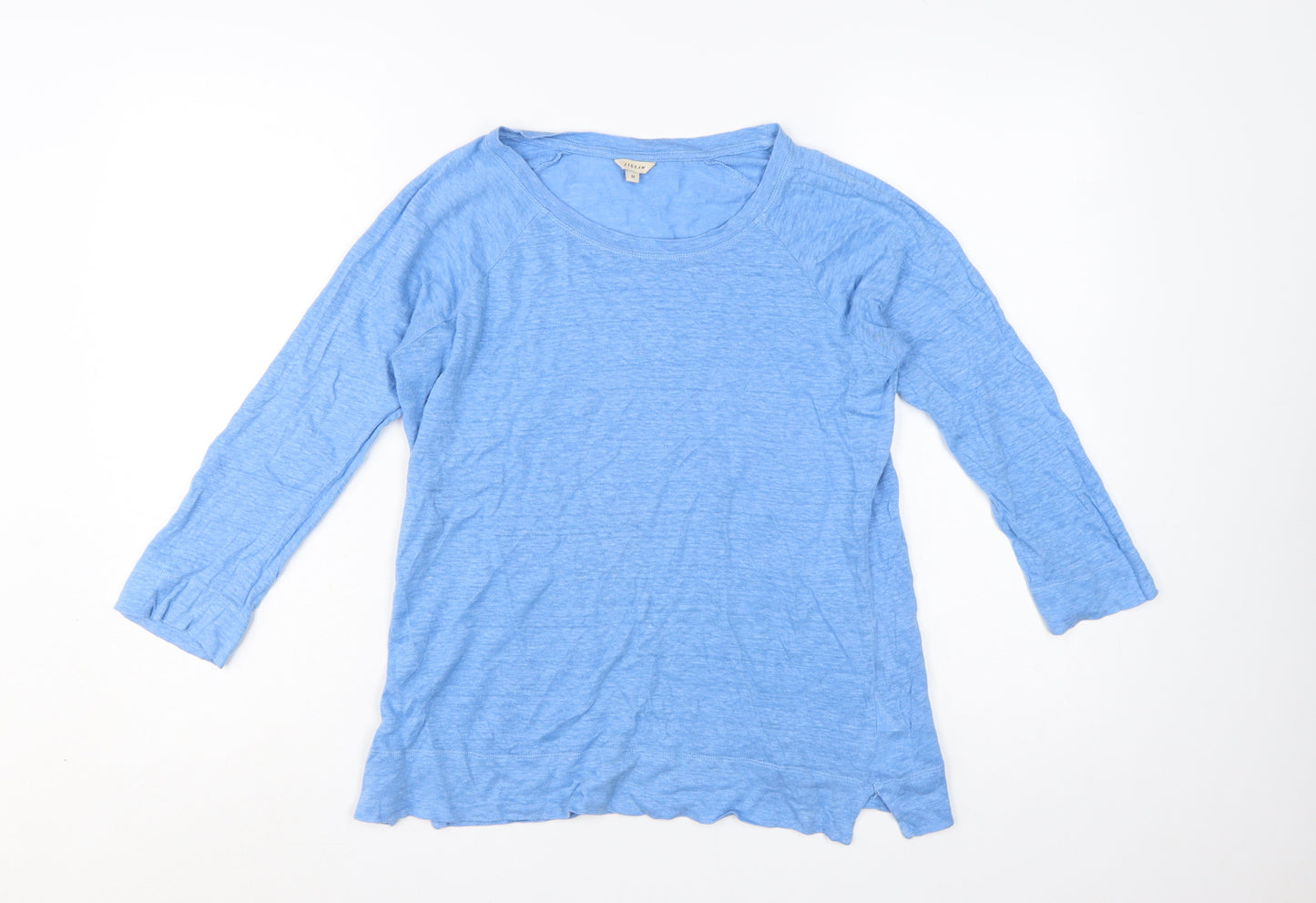 Jigsaw Women Blue Linen 3/4 Sleeve Basic T-Shirt M