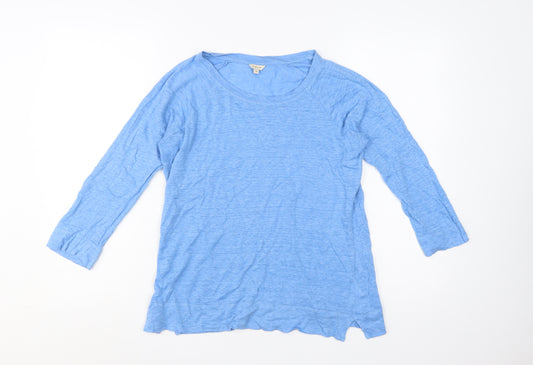 Jigsaw Women Blue Linen 3/4 Sleeve Basic T-Shirt M