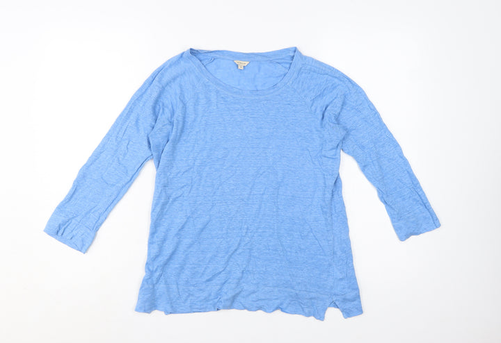 Jigsaw Women Blue Linen 3/4 Sleeve Basic T-Shirt M
