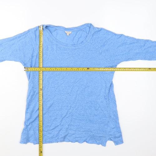 Jigsaw Women Blue Linen 3/4 Sleeve Basic T-Shirt M