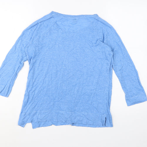 Jigsaw Women Blue Linen 3/4 Sleeve Basic T-Shirt M
