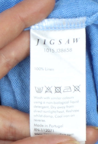 Jigsaw Women Blue Linen 3/4 Sleeve Basic T-Shirt M