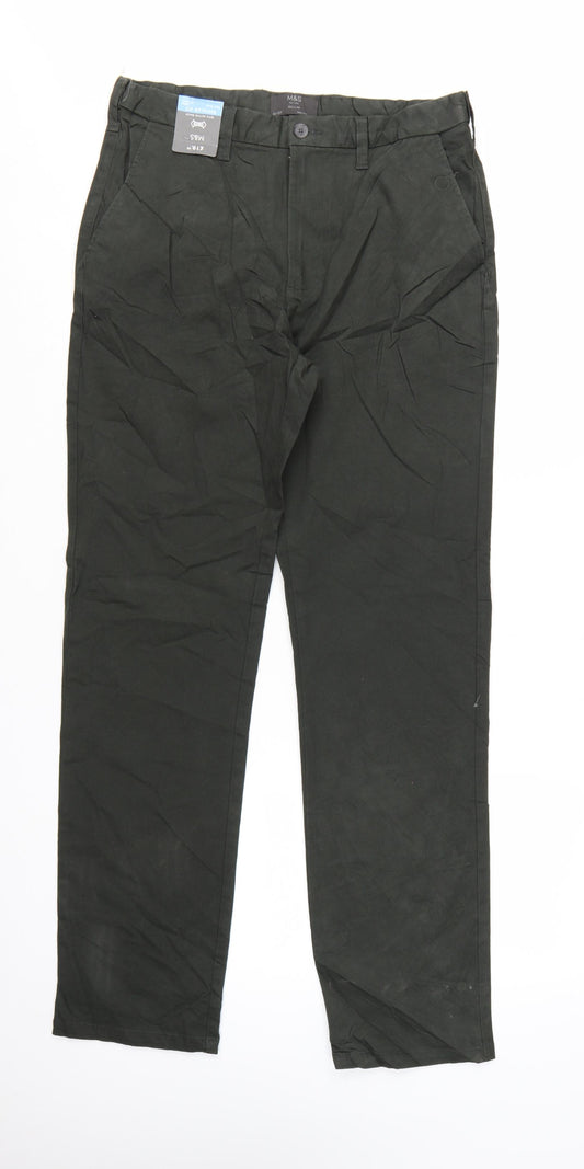 Marks and Spencer Men's Black Chino Trousers 32W 33L Regular Fit