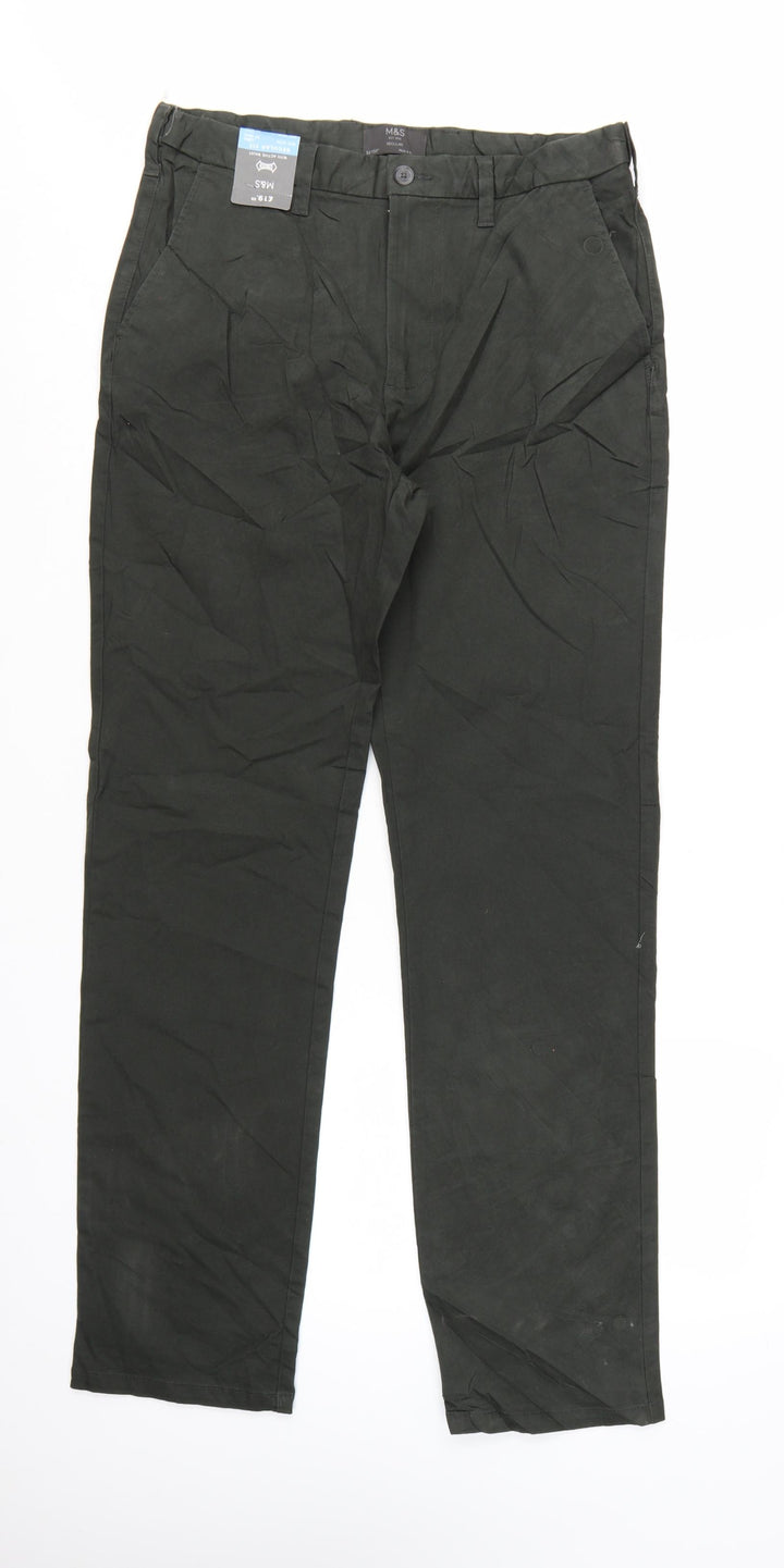 Marks and Spencer Men's Black Chino Trousers 32W 33L Regular Fit