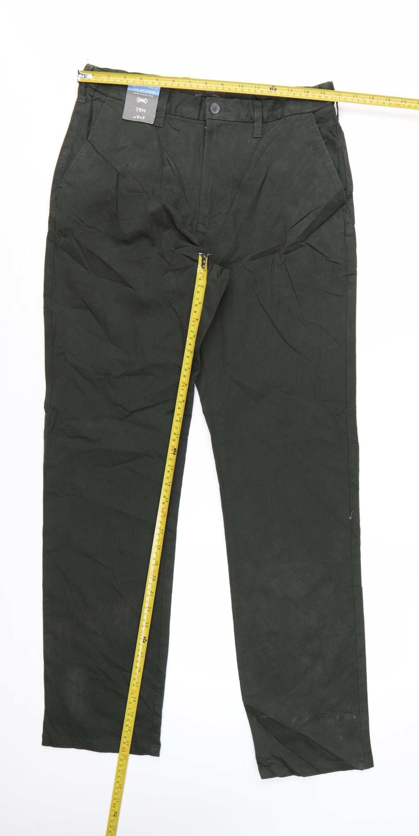 Marks and Spencer Men's Black Chino Trousers 32W 33L Regular Fit