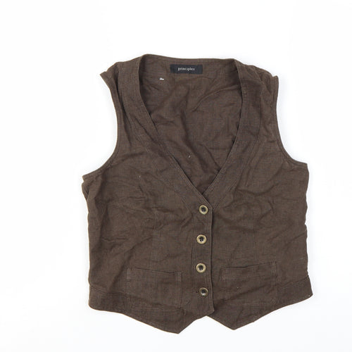 Principles Women's Brown Ramie Sleeveless Waistcoat Size 10