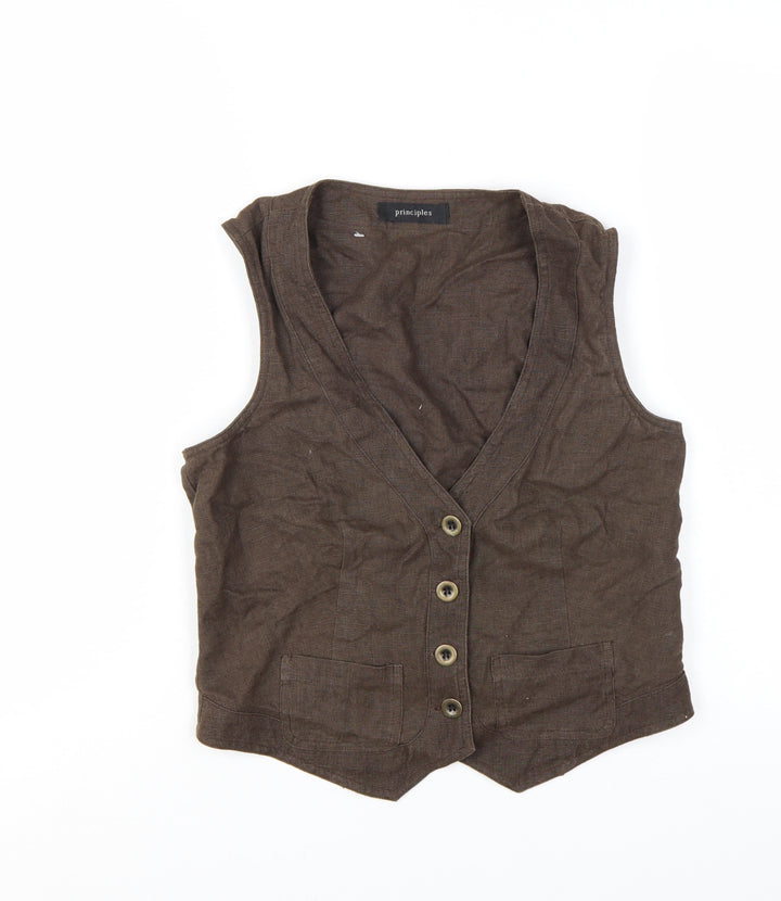 Principles Women's Brown Ramie Sleeveless Waistcoat Size 10