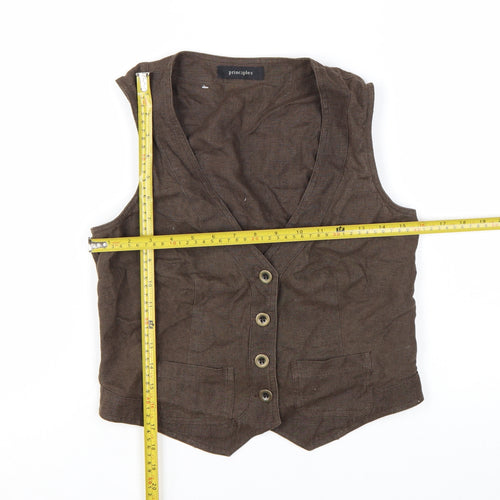 Principles Women's Brown Ramie Sleeveless Waistcoat Size 10