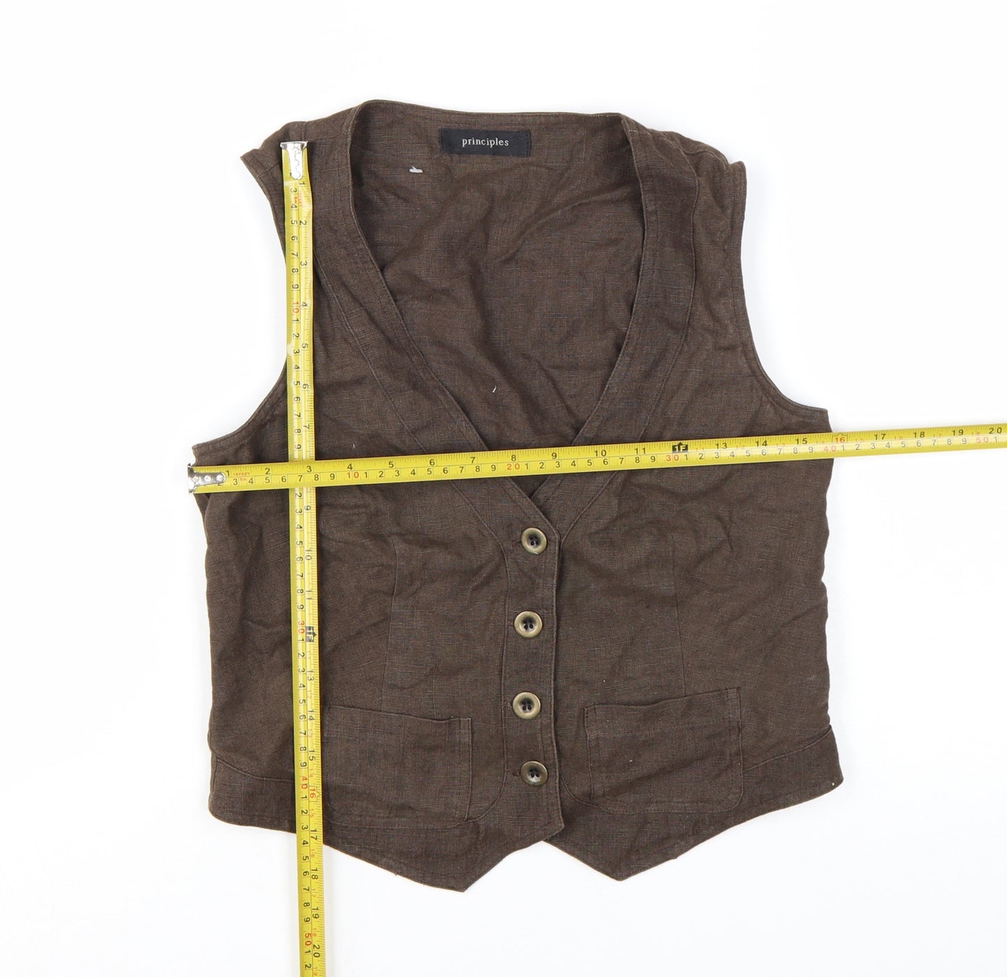 Principles Women's Brown Ramie Sleeveless Waistcoat Size 10