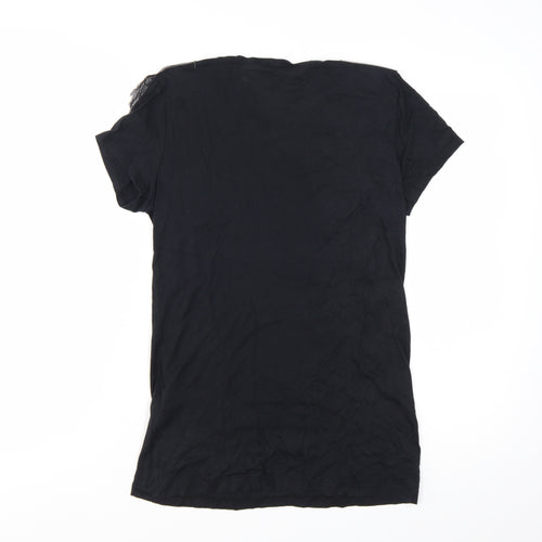 Zara Women Black Basic Beaded Shoulder Short Sleeve T-Shirt M