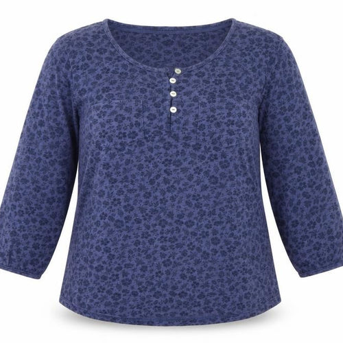 FatFace Womens Blue Floral 3/4 Sleeve Cotton Button-Up Top Size 12