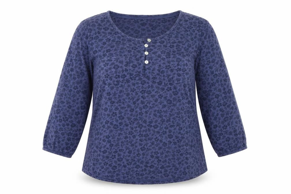 FatFace Womens Blue Floral 3/4 Sleeve Cotton Button-Up Top Size 12