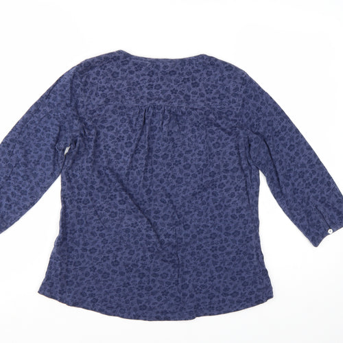 FatFace Womens Blue Floral 3/4 Sleeve Cotton Button-Up Top Size 12