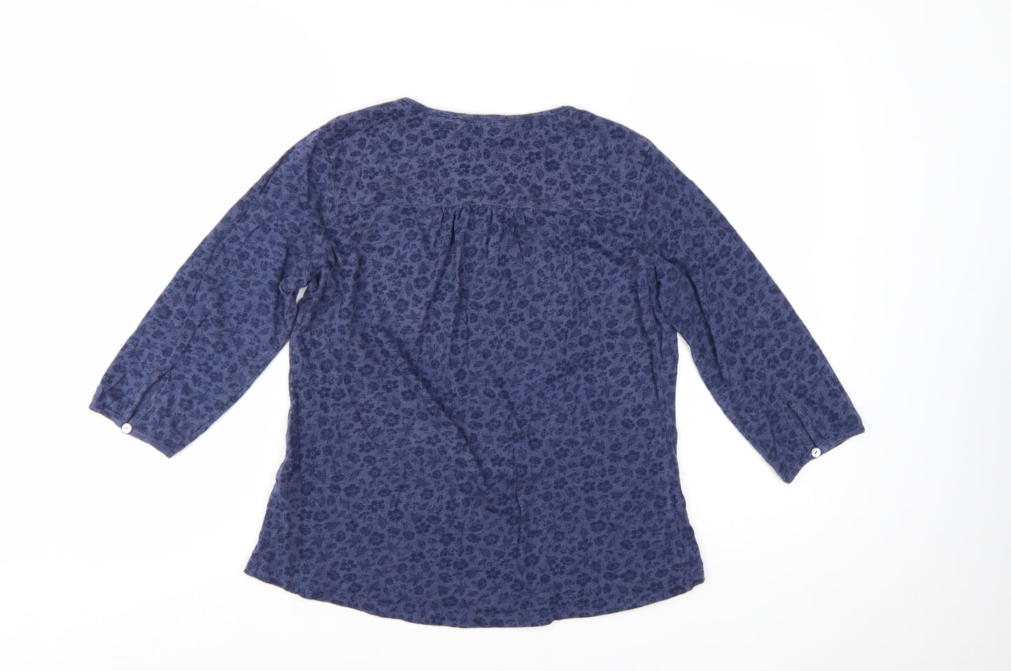 FatFace Womens Blue Floral 3/4 Sleeve Cotton Button-Up Top Size 12