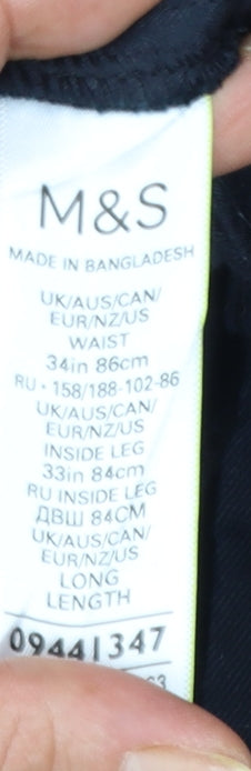 Marks and Spencer Men's Blue Slim Fit Chino Trousers 34W 33L