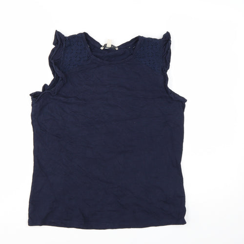 Oasis Women Blue Sleeveless Crew Neck Cotton Camisole Top Size S