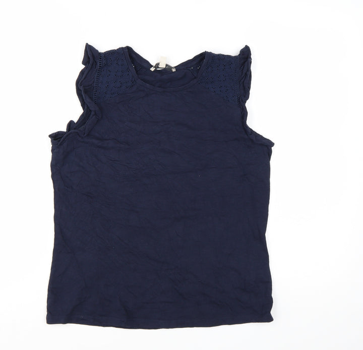 Oasis Women Blue Sleeveless Crew Neck Cotton Camisole Top Size S