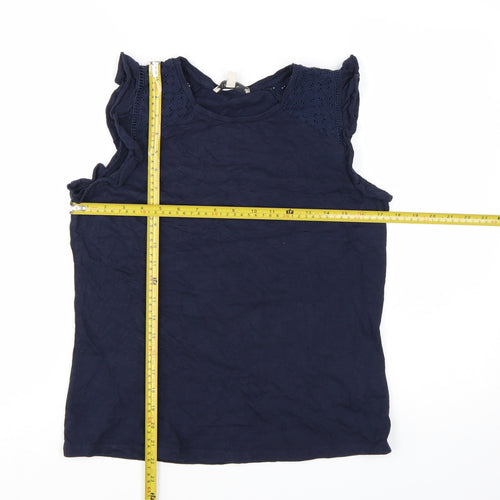 Oasis Women Blue Sleeveless Crew Neck Cotton Camisole Top Size S