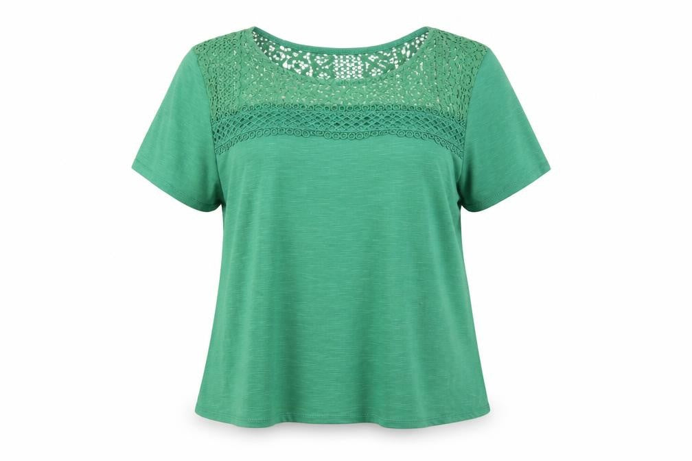 Klass Women Green Short Sleeve Crochet Detail T-Shirt XL