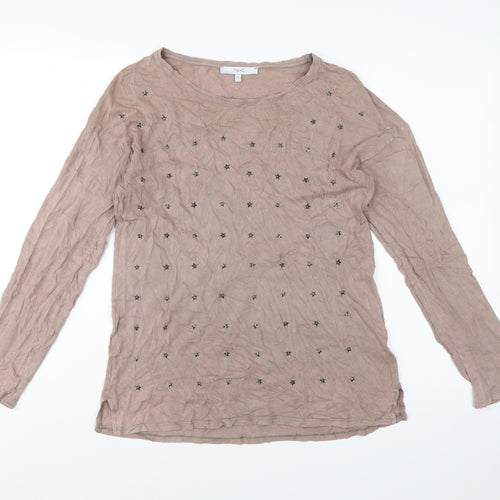Next Women Beige Beaded Star Long Sleeve Jersey Top Size 8