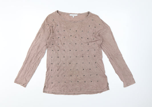 Next Women Beige Beaded Star Long Sleeve Jersey Top Size 8