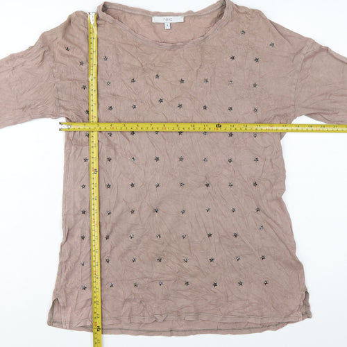 Next Women Beige Beaded Star Long Sleeve Jersey Top Size 8