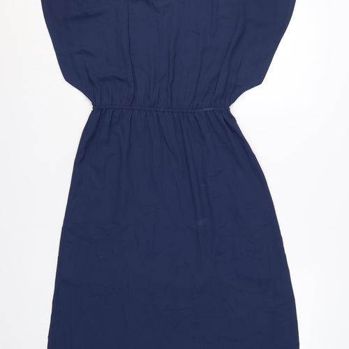 Oasis Women Blue V-Neck Shift Dress Size 8 Knee Length Lightweight