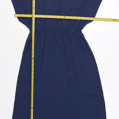 Oasis Women Blue V-Neck Shift Dress Size 8 Knee Length Lightweight