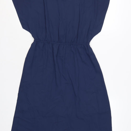 Oasis Women Blue V-Neck Shift Dress Size 8 Knee Length Lightweight
