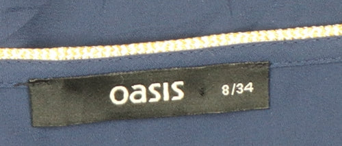 Oasis Women Blue V-Neck Shift Dress Size 8 Knee Length Lightweight