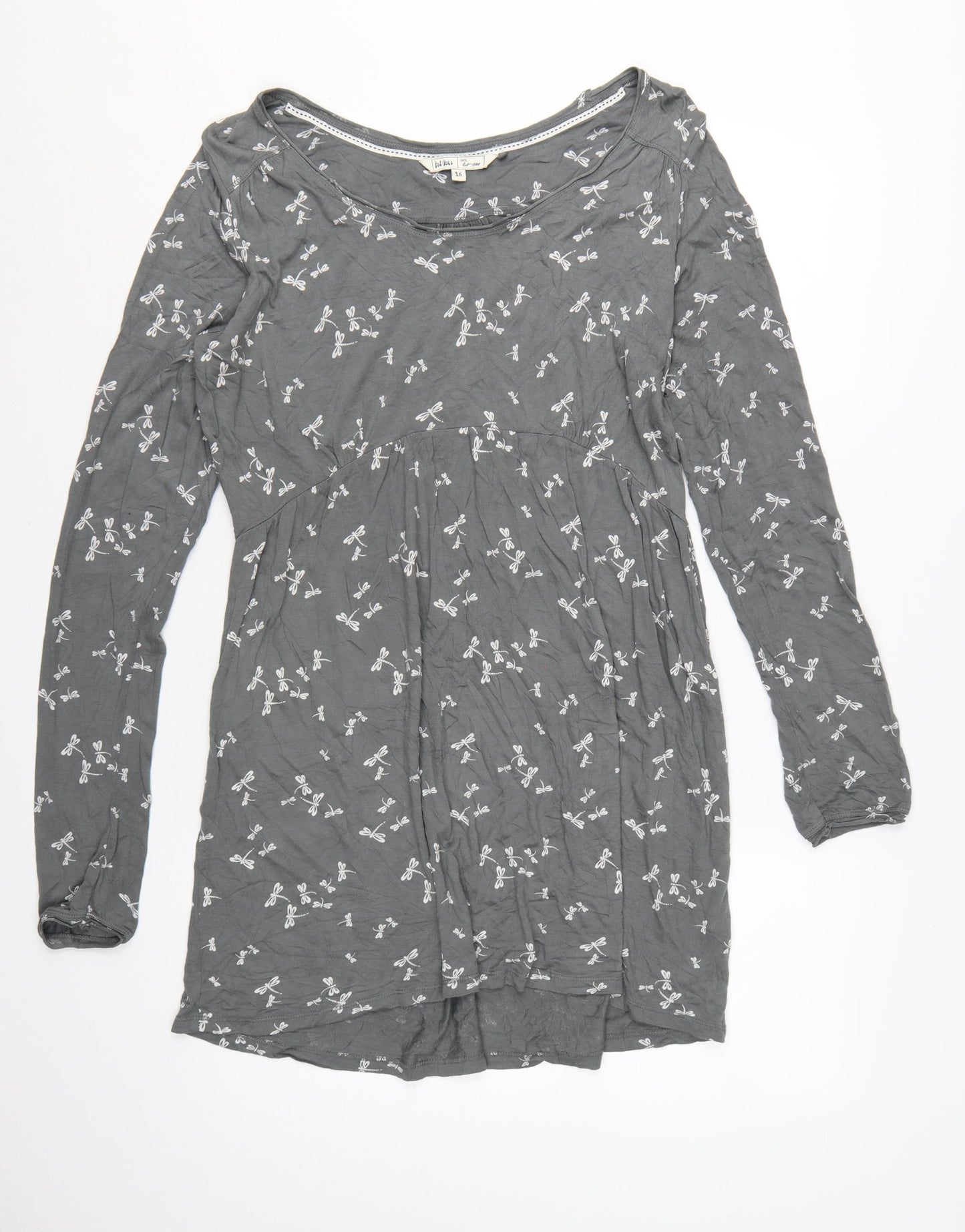 Fat Face Womens Grey Long Sleeve A-Line Dress Size 16