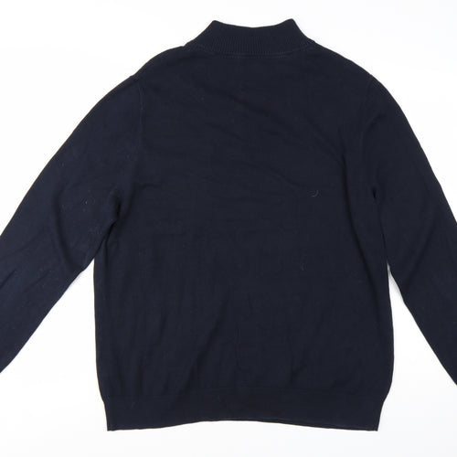 White Stuff Men's Blue 2XL Half Zip High Neck Cotton Jumper