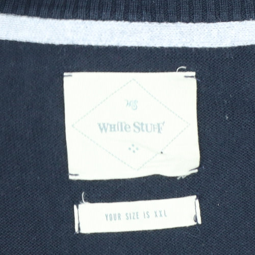 White Stuff Men's Blue 2XL Half Zip High Neck Cotton Jumper